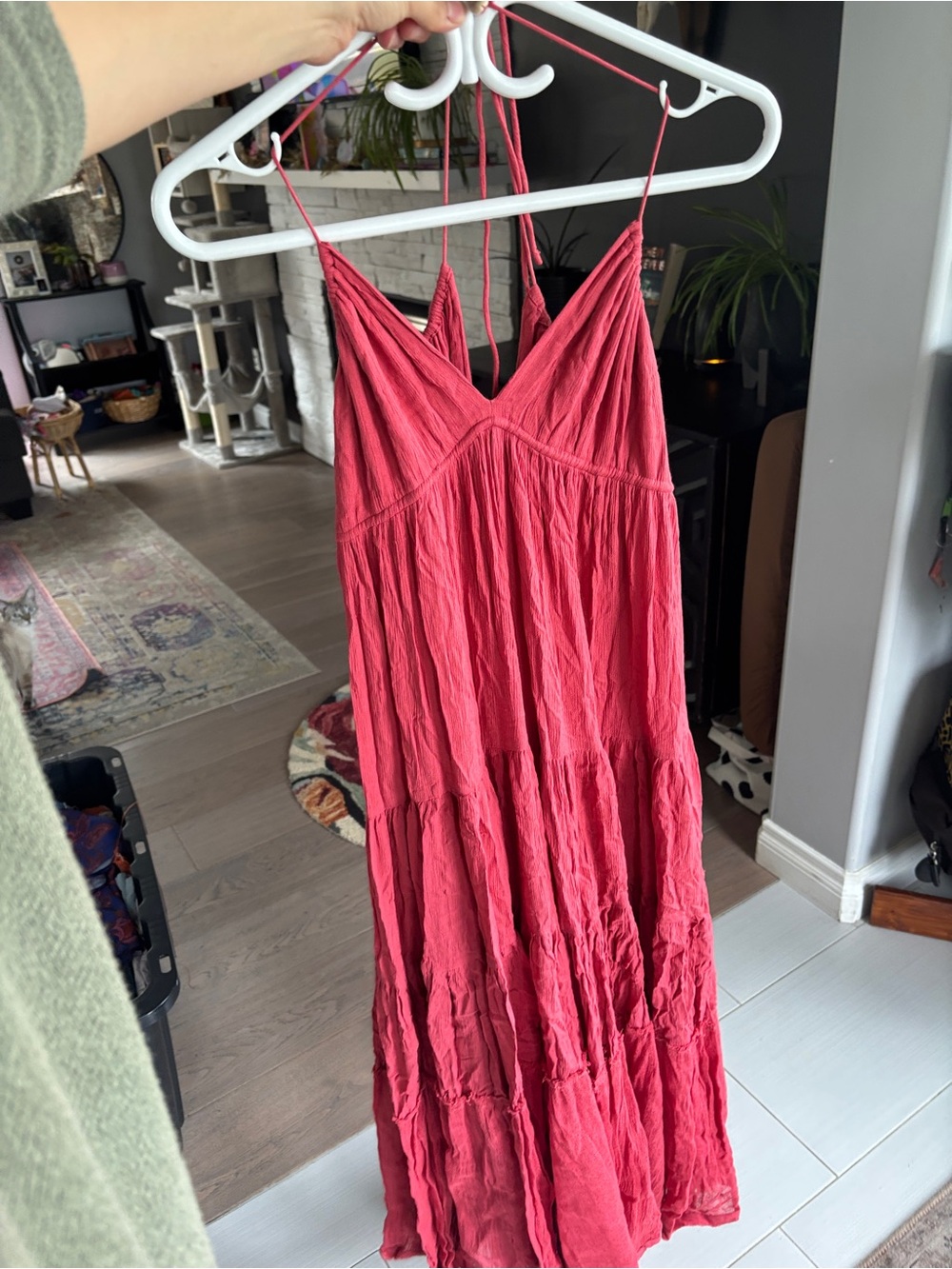 Free People Rose-Red Spaghetti Strap Tiered Maxi Dress